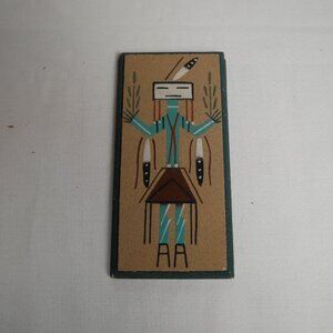 Navajo Sand Painting Yei Female Native American 8”x4” Signed By The Artist